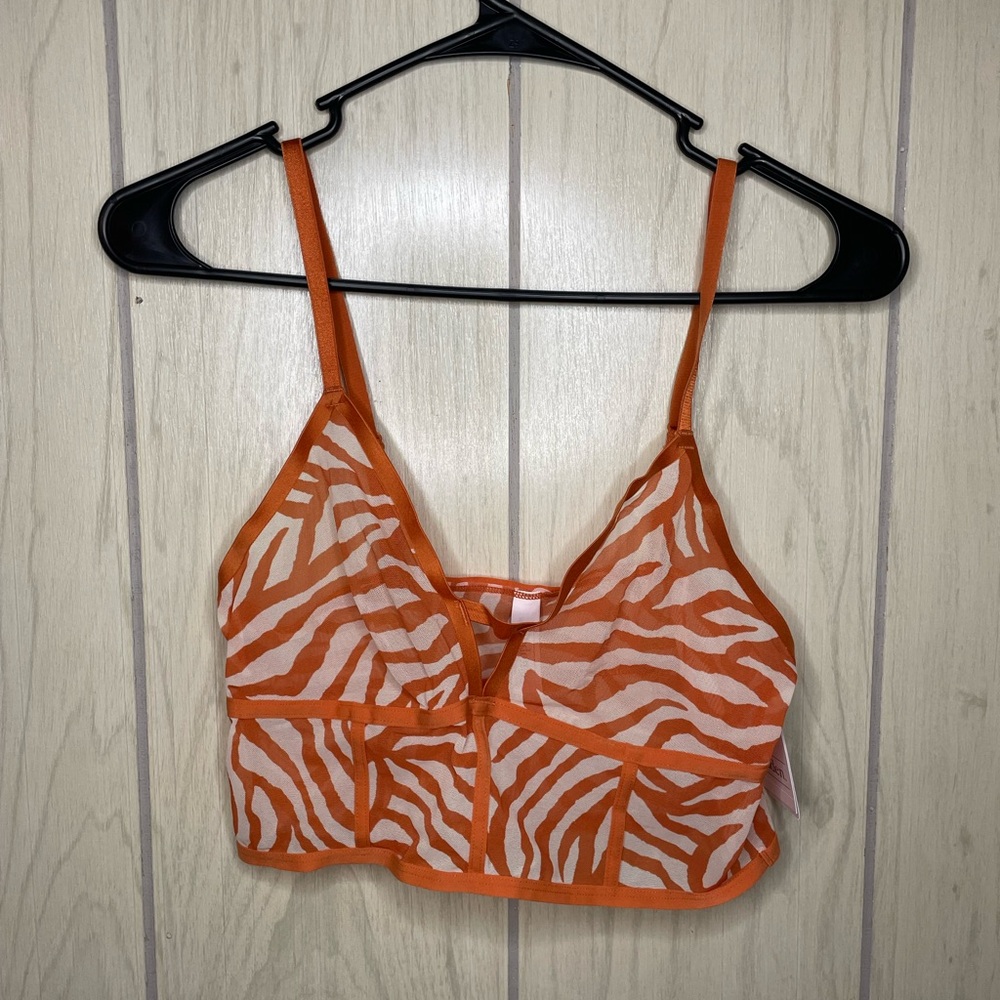 Vibrant Orange Zebra Mesh Bralette NWT